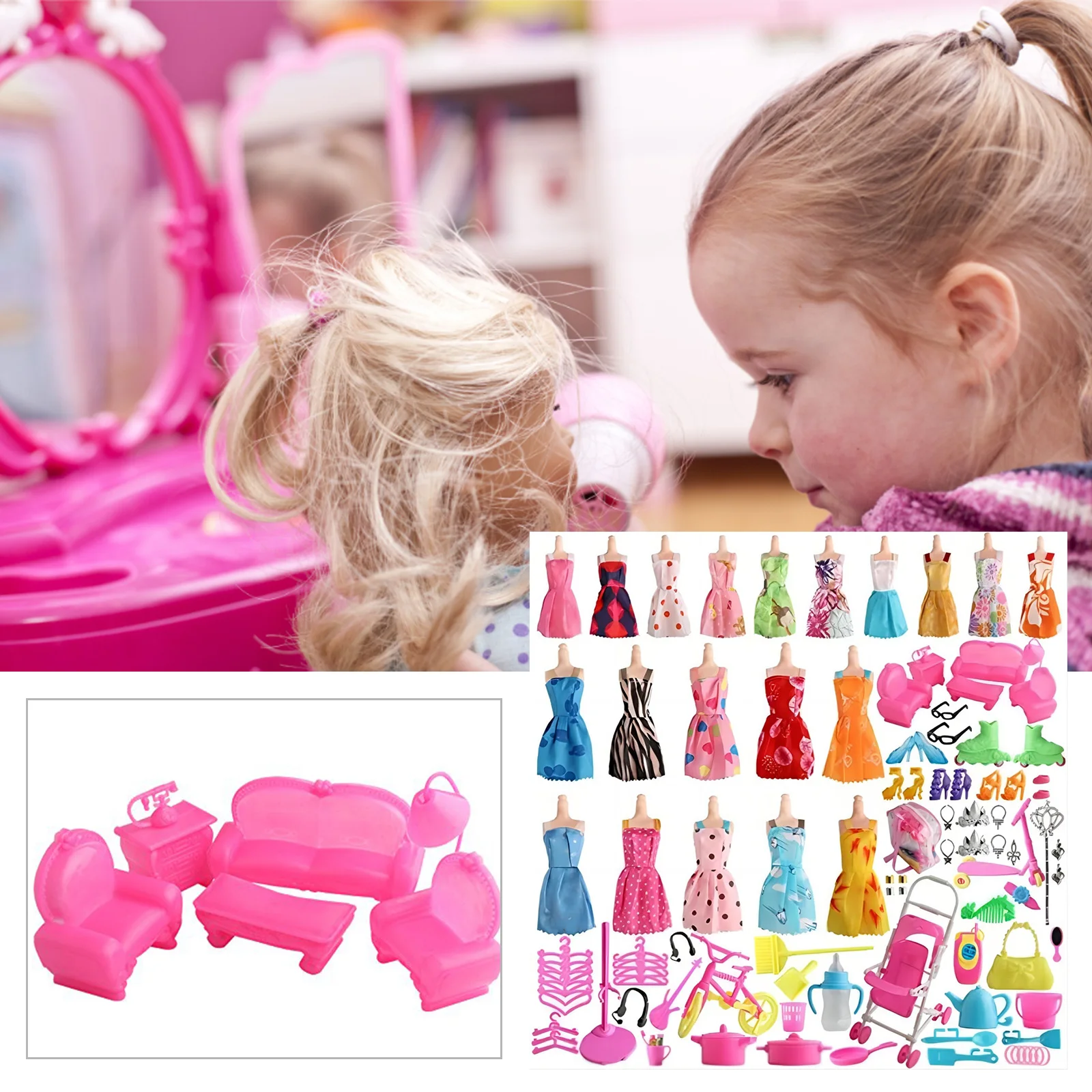 Robe de poupée faite à la main pour dames, jupes de poupée pour enfants, robes de poupée pour enfants, kit de bijoux, document de style, jouets de maison de jeu aléatoires, cadeaux, 125 pièces