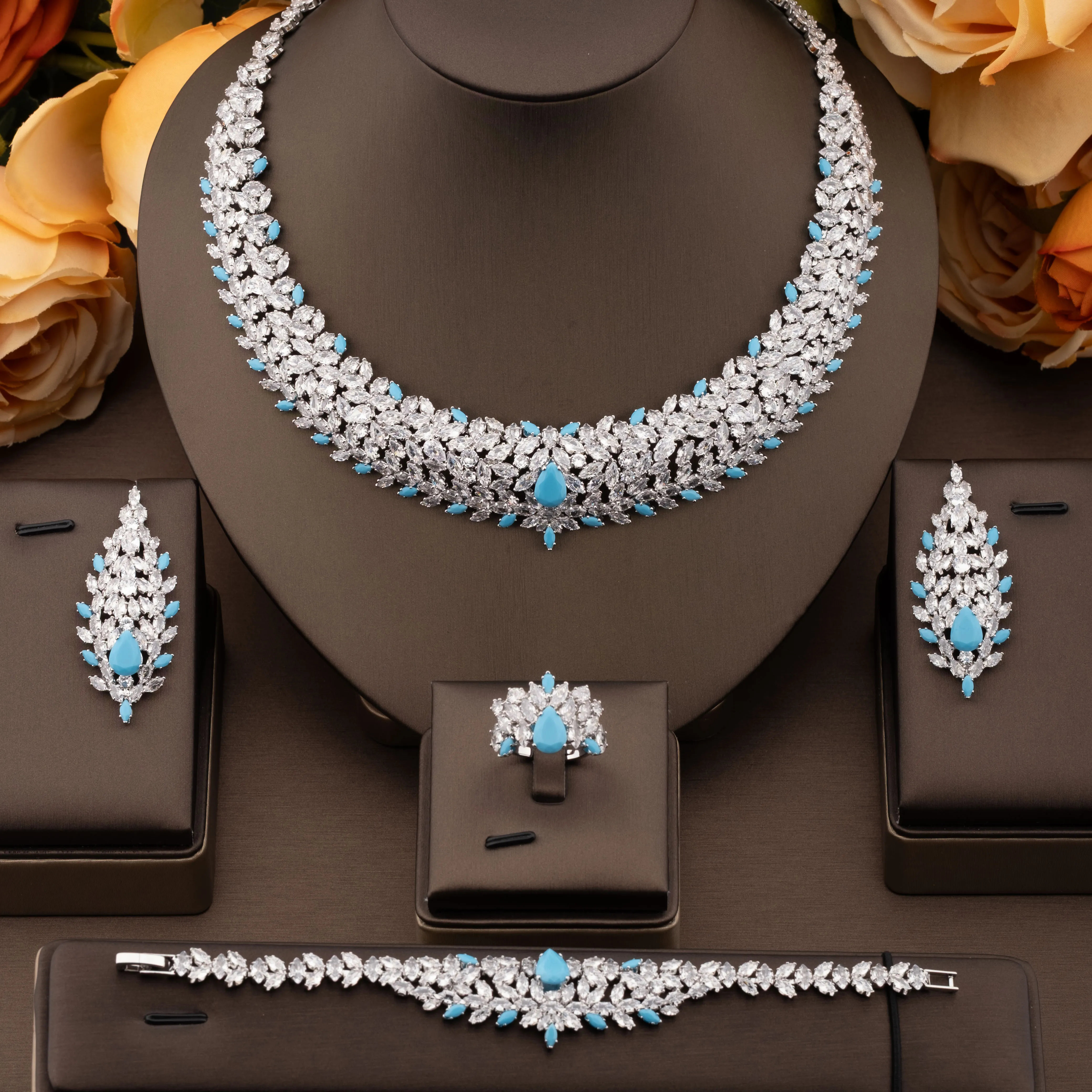 

1 Set of High-End Luxury Jewelry Set with Sparkling Cubic Zirconia and Wheat Ear Design, Suitable for Women to Wear at Weddings