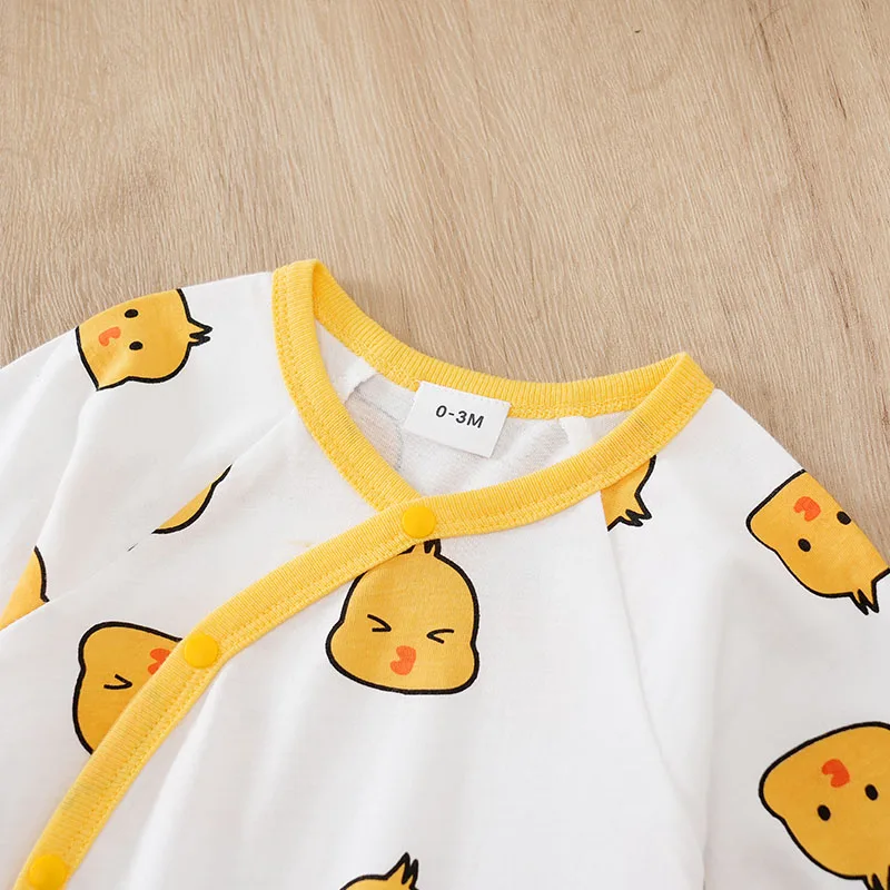 Spring And Autumn Boys And Girls Cute Cartoon Chicken Printed Cotton Comfortable Long Sleeve Baby Bodysuit