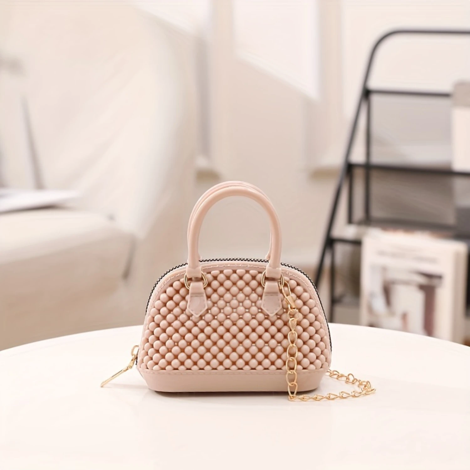 Mini borsa per rossetto, borsa in gelatina a conchiglia cava, borsa in PVC, borsa a tracolla carina – Tracolla a catena