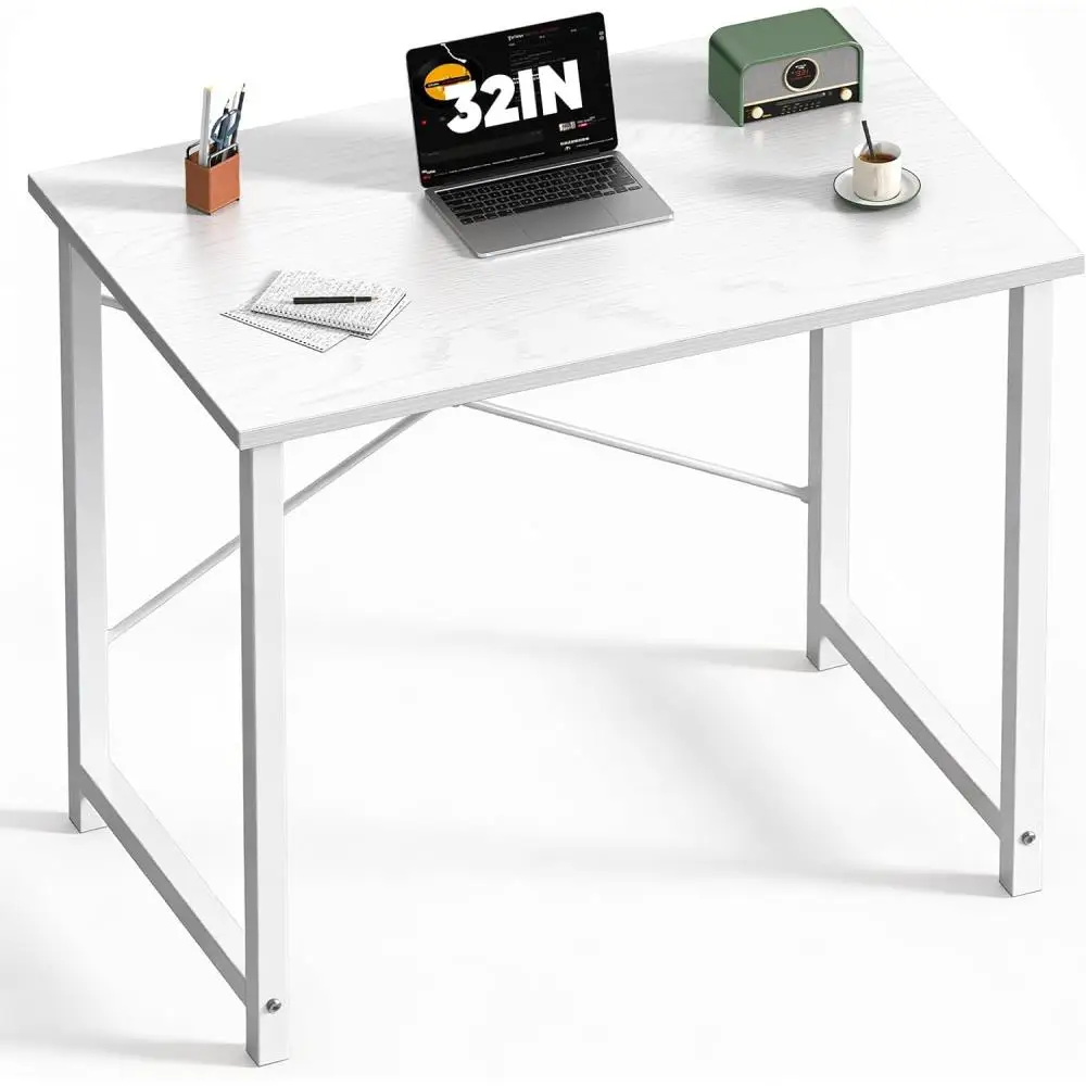 

Computer Small Desk, 32 Inch Office Writing Work Study Student Home Bedroom Table with Metal Frame Wooden Tabletop No Wh
