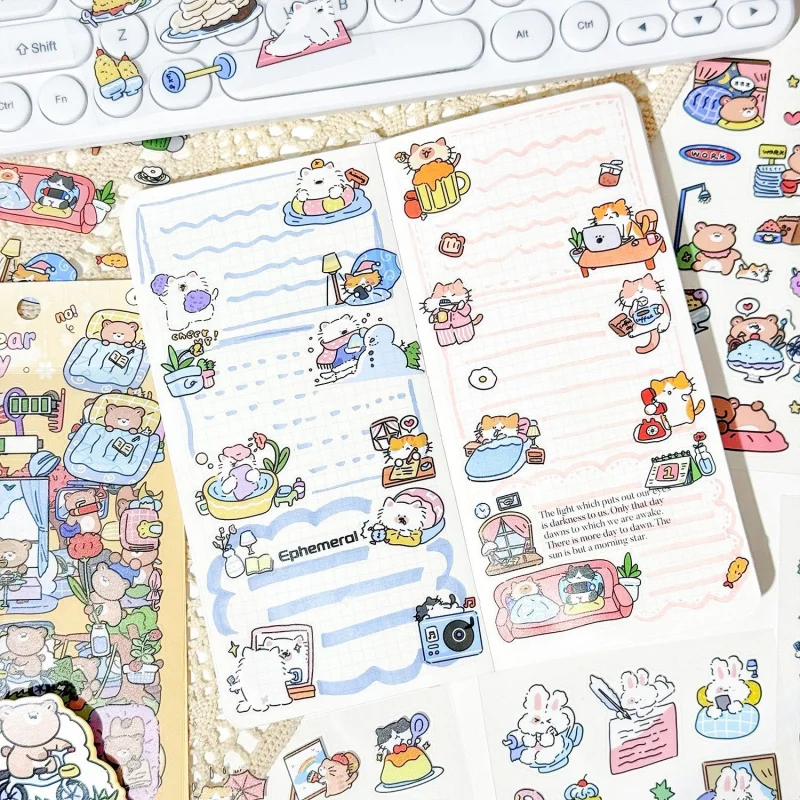 1pack/4pcs Cartoon Pet Sticker Set Charming Critter Patterns (Fluffy Bunnies, Tiny Hamsters) for Journal Embellishment Notebook