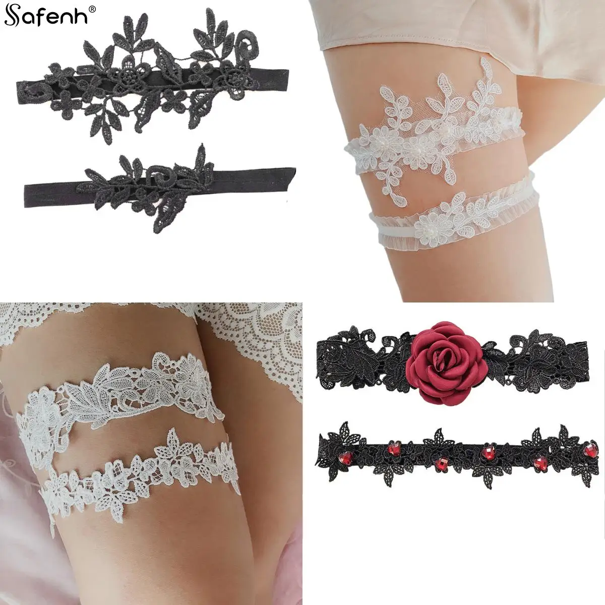 Rhinestone Embroidery Flower Beading White Sexy Garters Thigh Ring Bridal Leg Garter Wedding Garter For Women/Female/Bride