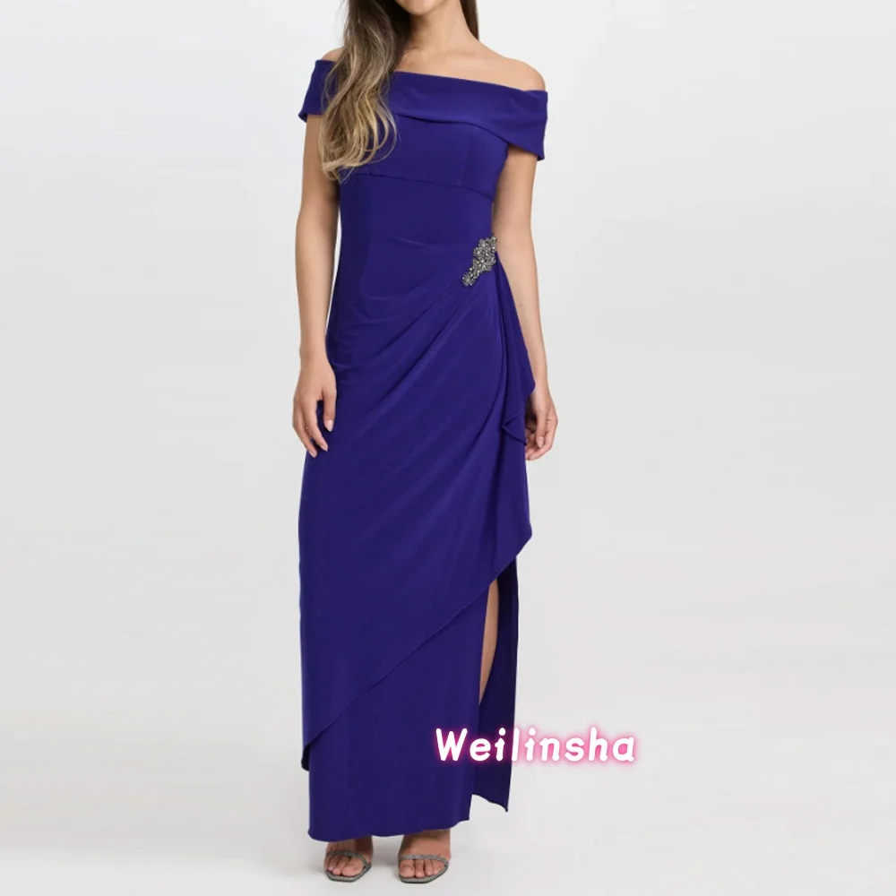 Customized Elegant Pleat Off-the-shoulder Mother of The Bride Dresses for Women Long Side Slit Formal Dress for Wedding