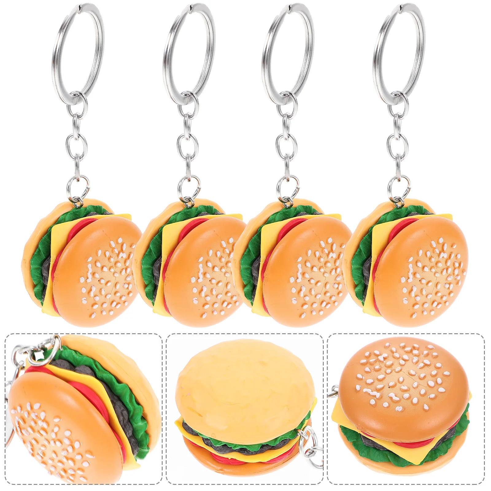 

4Pcs Adorable Hamburger Pendant Keychains Cartoon PVC Keyring Bag Decorations Lovely Hanging Charms Trendy Fashion Accessory