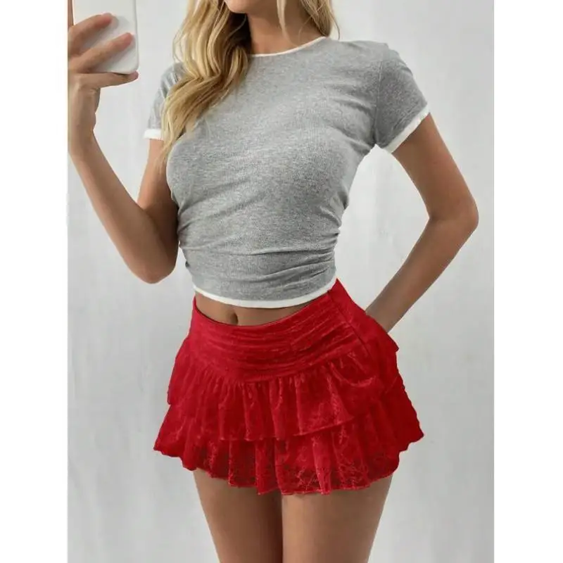 Faionable Sweet Pure Color Двухслойный кружевной белый повседневный спортивный костюм для женщин Новое поступление Transoceanic Seven Sve Top ...