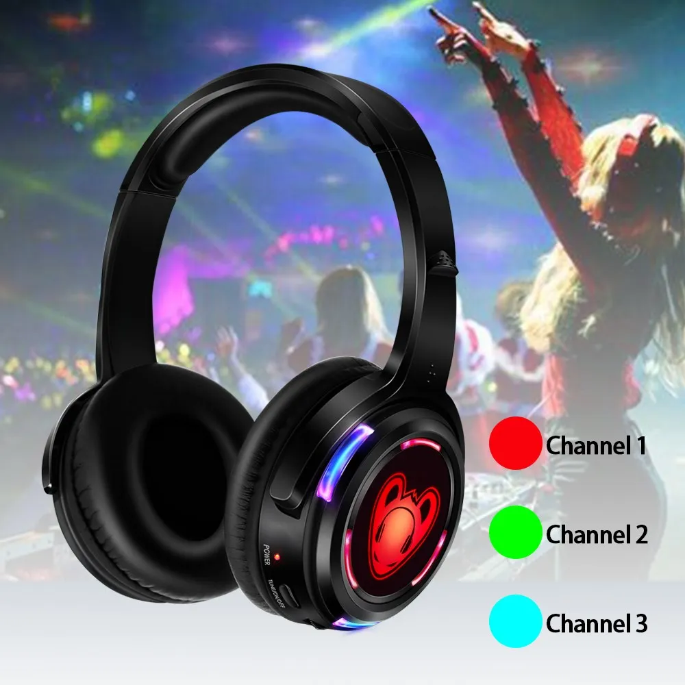 سماعات رأس لاسلكية صامتة للديسكو وشعار RF LED لسماعات DJ Music Pary Club فقط