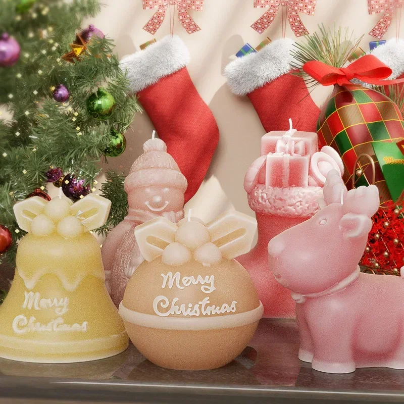 Christmas Silicone Candle Mold Snowman Bell Reindeer Shape DIY Aromatherapy Candle Resin Casting Mould Xmas Decor Handmade Craft
