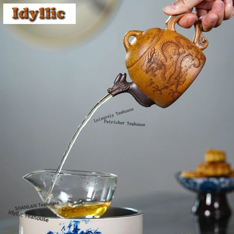 340ml Boutique Yixing Purple Clay Teapots Handmade Dragon Qin Quan Pot Raw Ore Wood-fired Porcelain Mud Kettle Zisha Teaset Gift
