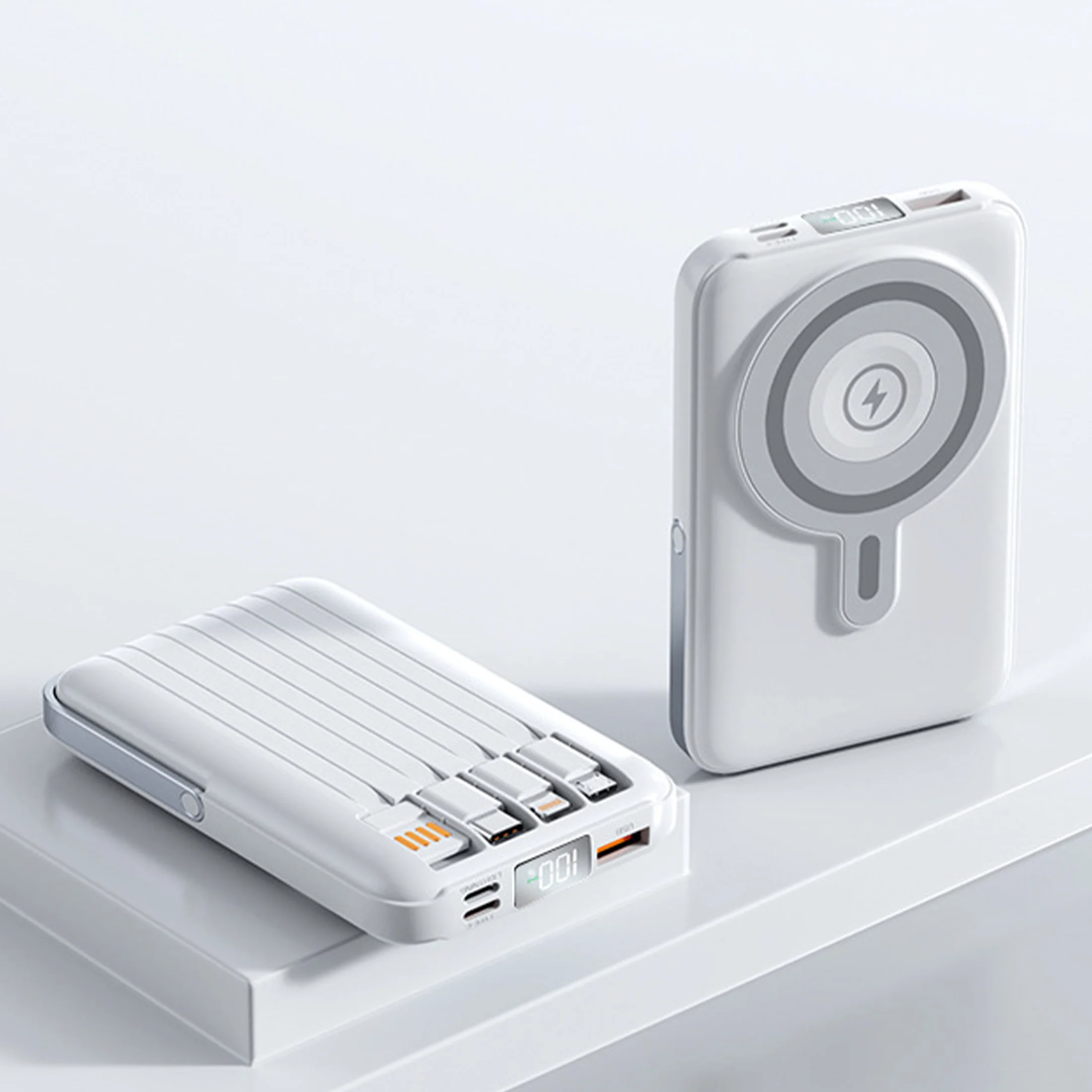 

Белое магнитное беспроводное портативное зарядное устройство для быстрой зарядки, совместимое с iPhone 17, 16, 15, Samsung, Xiaomi