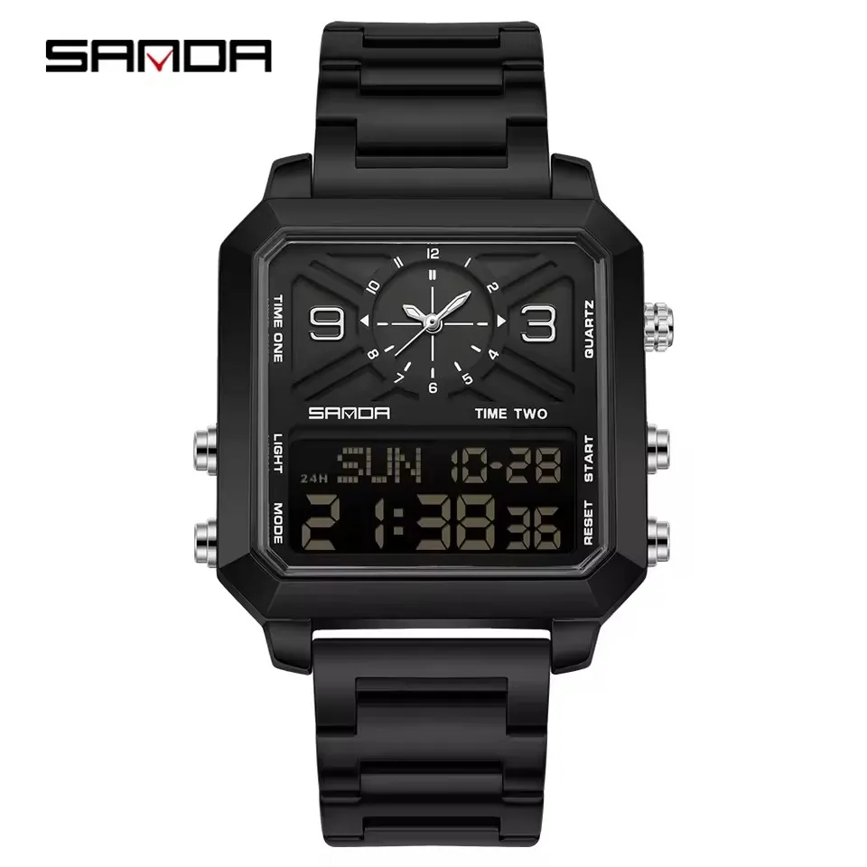 

SANDA 6265 мужские многофункциональные электронные часы модные двойной дисплей календарь светящиеся водонепроницаемые спортивные цифровые часы для мужчин