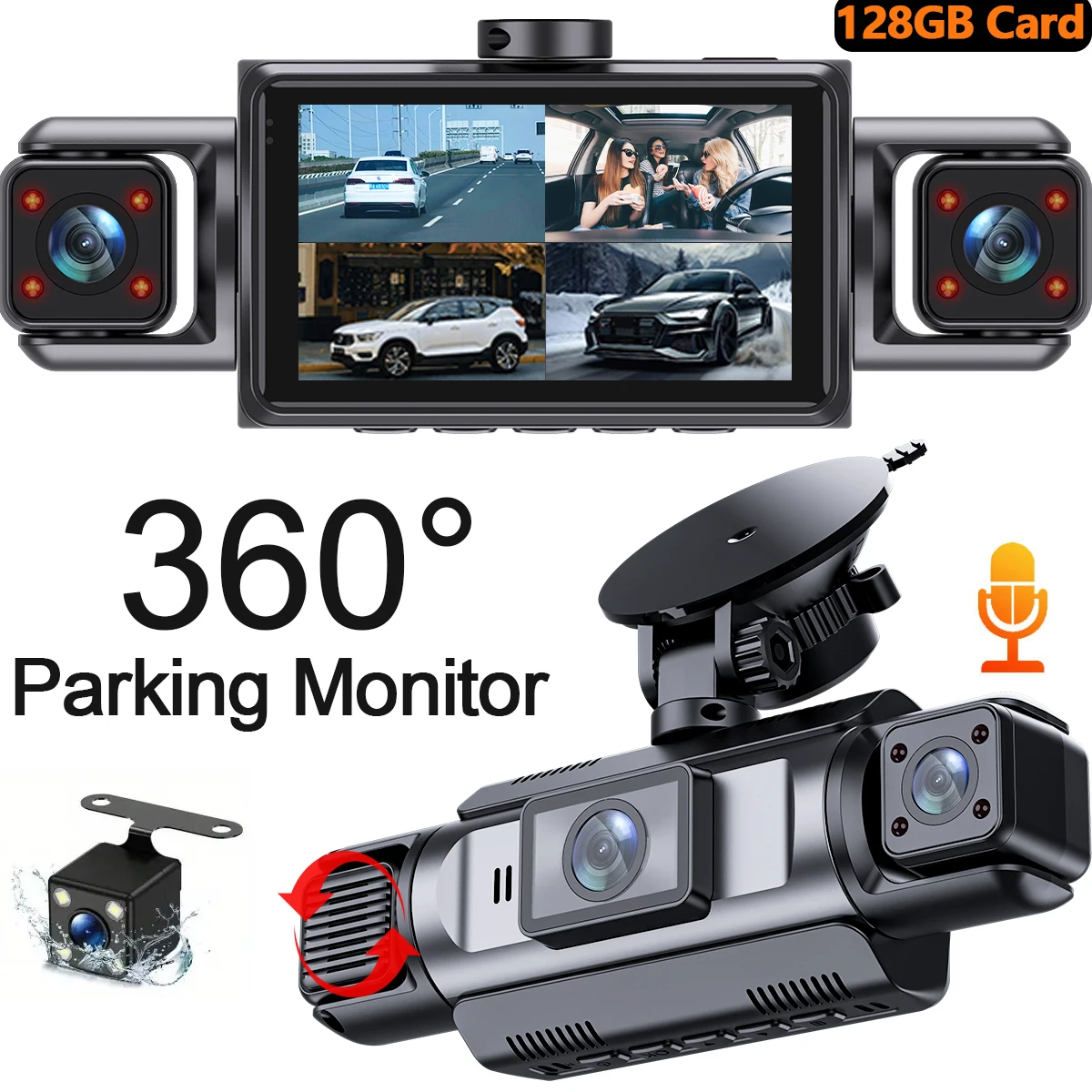 

Автомобильный видеорегистратор DashCam, видеорегистратор, 4 канала, 360 ° WIFI Передняя внутренняя вращающаяся камера заднего вида 24-часовой парковочный монитор Видеорегистратор автомобиля