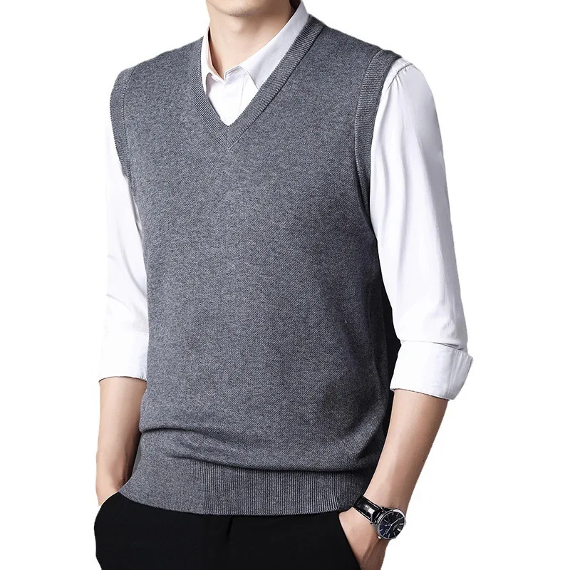 

Top Grade Autum Winter Fashion Designer Sweater Vest Knit Men Pullover V Neck Korean Sleeveless Casual Men's Business Clothing