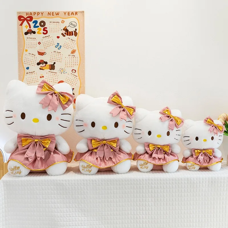 Sanrio Kawaii Pink Hello Kitty Peluche Bambola di pezza con abito a fiori per bambini Regalo di compleanno Perfetto per i premi della macchina ad artiglio