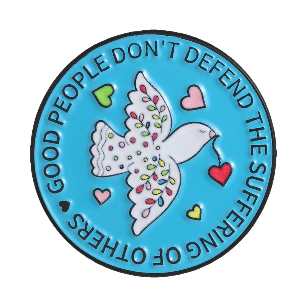 Peace Dove Enamel Pin Round Brooch Heart Letter Lapel Pins Backpack Clothes Badge DIY Craft Accessory Art Jewelry Decoration