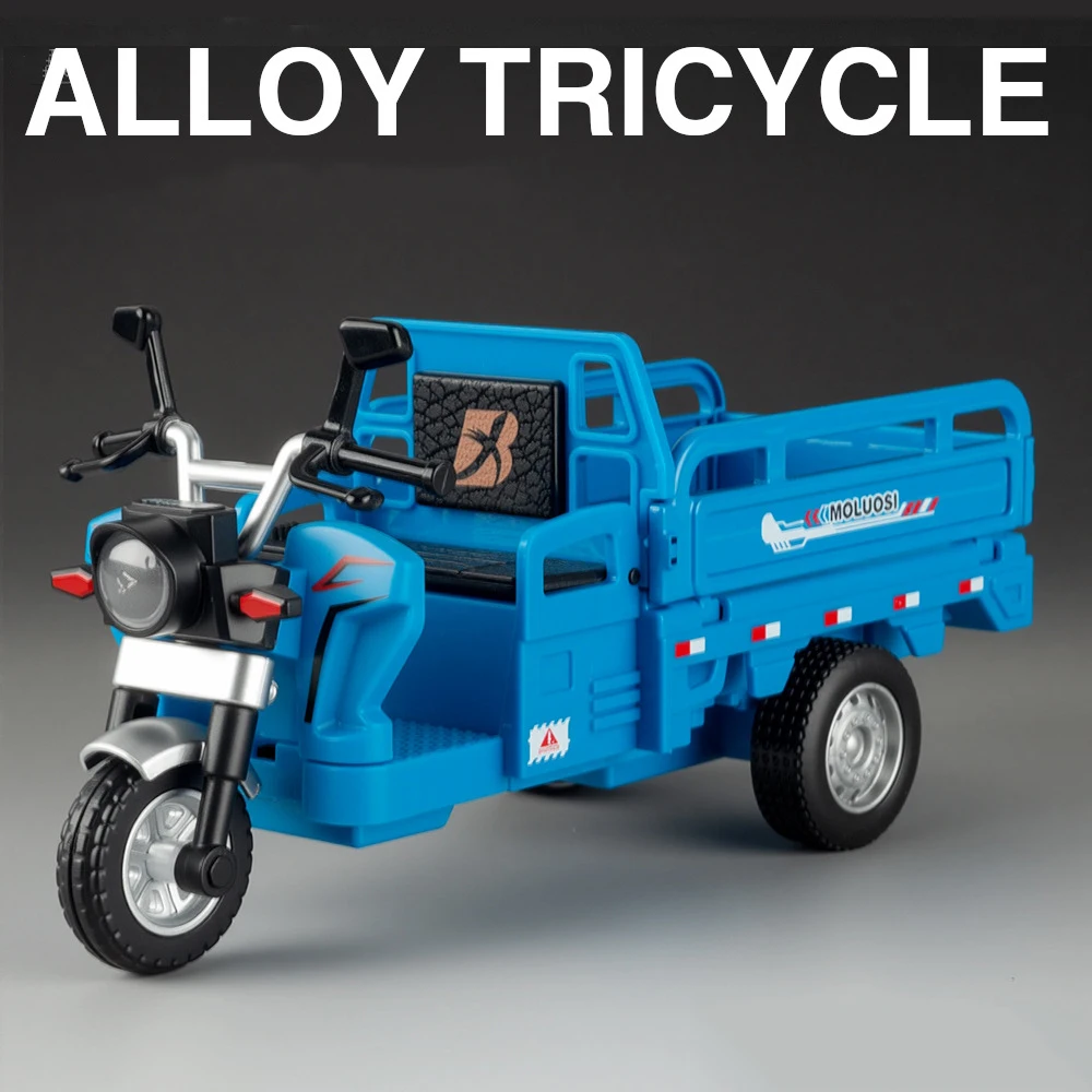 

1:15 Scale Tricycle Cars Toys Models Alloy Diecast Rubber Tires Model Tricycles Tailgate Opened Vehicles for Adult Home Decor