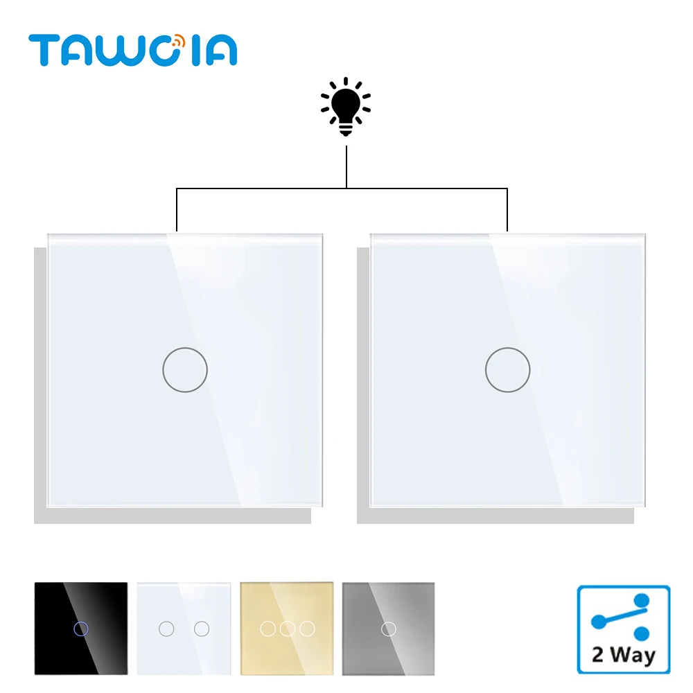 TAWOIA Touch Switch 1/2/3 Gang 2 Way Light Touch Switch With Glass Panel 4 Colors Touch Switch EU UK Standard 800W Per Gang