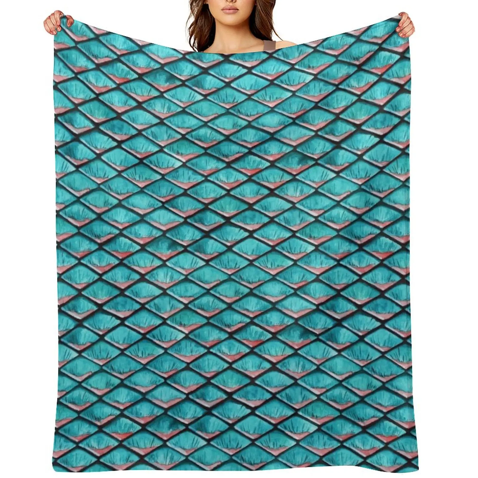 

Teal blue and coral pink arapaima mermaid scales Throw Blanket Soft Big Fashion Sofas blankets ands Personalized Gift Blankets