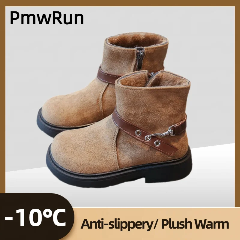 

Плюшевые сапоги из искусственной кожи для детей. Трендовая модная хлопковая обувь с подкладкой для мальчиков и девочек. Детские зимние сапоги принцессы на низком каблуке. Теплые сапоги.