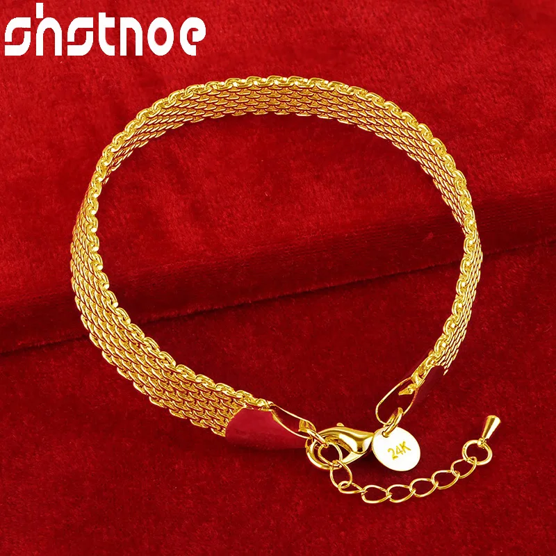 

SHSTONE 24K Gold Watchband Bracelet For Woman Man Birthday Party Wedding Engagement Fashion Charm Jewelry Width 10mm Chain Gift