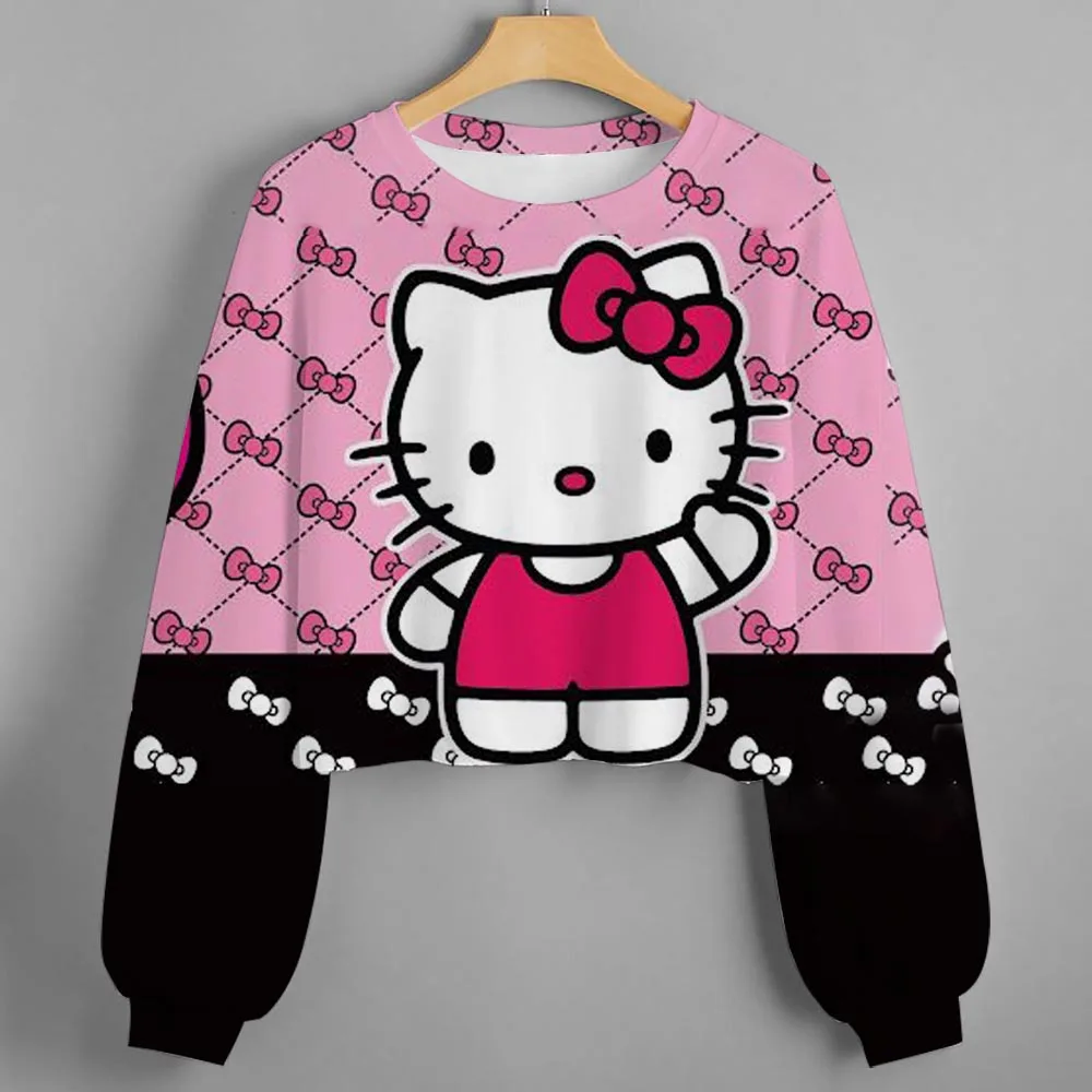 

Толстовка с капюшоном Hello Kitty Kuromi, детская толстовка с капюшоном, ультра короткий топ с длинными рукавами, детская спортивная одежда в милом стиле Hello Kitty