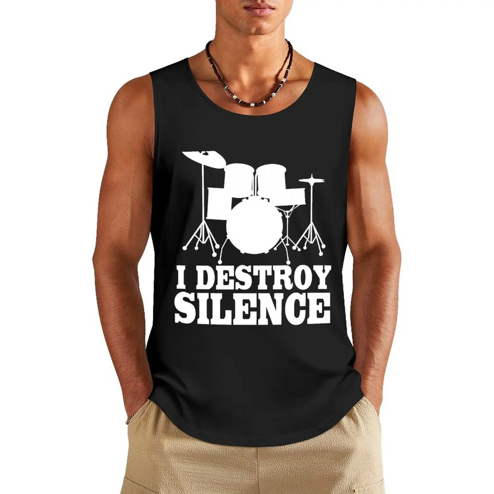 

I Destroy Silence Drum Drummer Tank Top fitness Bodybuilding shirt Men's clothing clothes for men