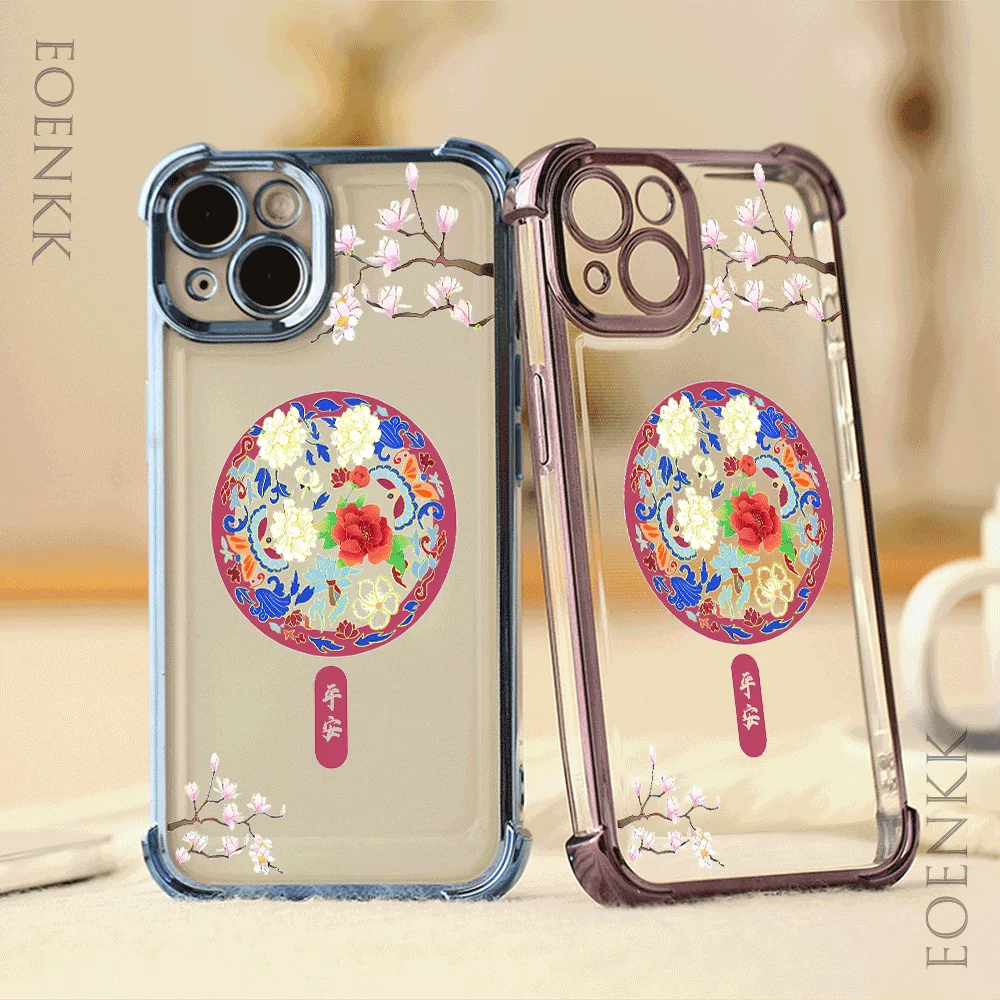 Electroplate Phone Case for Samsung Galaxy S24 S23 S22 S21 S20 Ultra FE Plus A25 A55 Chinoiserie Flowers Lucency Anti-drop Cover