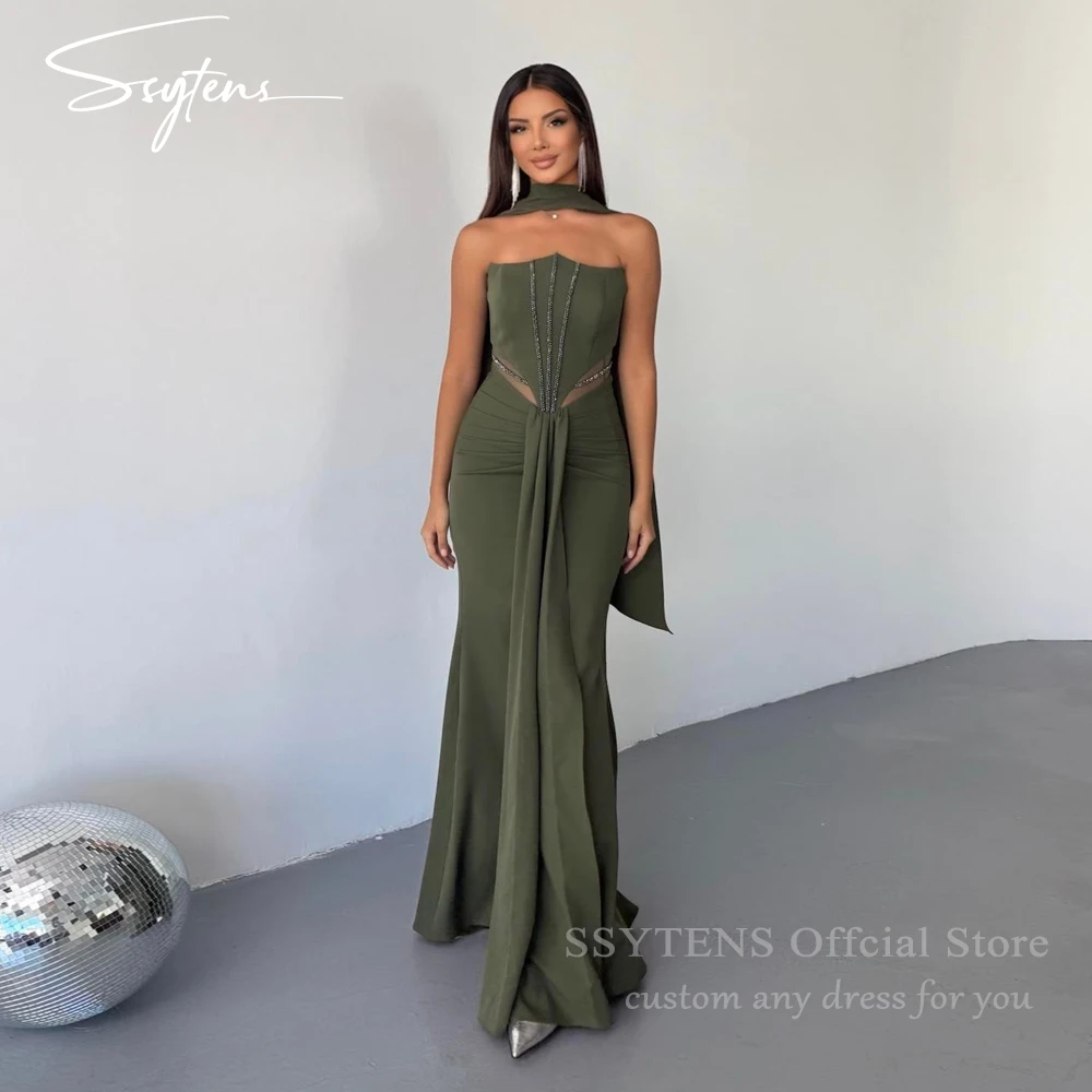 

SSYTENS Green Mermaid Arab Prom Dresses Strapless Sleeveless Evening Gowns Beading 2026 Formal Dress robes de soirée Customized