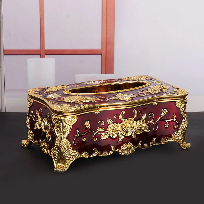 Luxury Tissue Box European Style  Napkin Holder Napkin Case Rose Patterned Paper Rack Table Accessories Home Car Case Holder