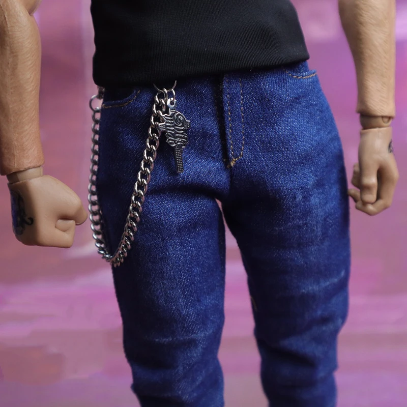 1/6 Scale Fashion Young and Dangerous Classic Men's Trousers Jeans Casual Pants with Chain Accessory for 12 inches Action Figure