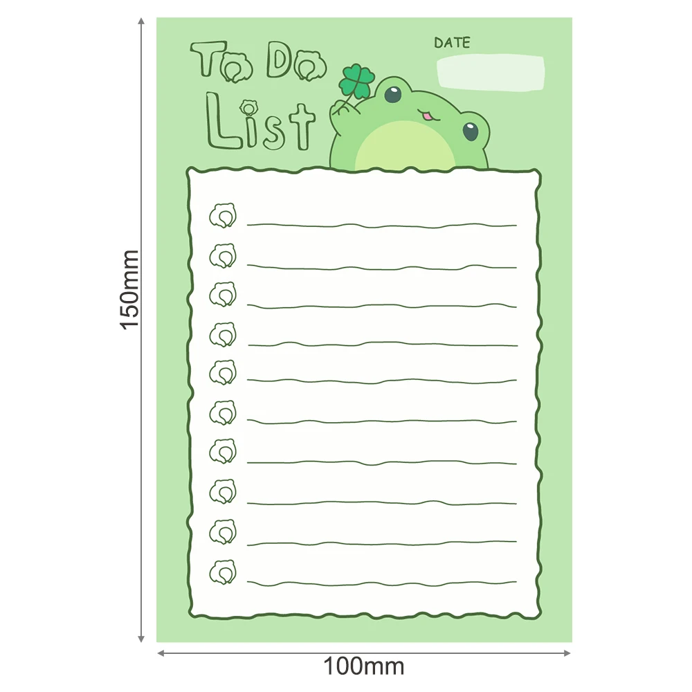 Kawaii Frog To Do List Big Sticky Notes for Task Planner to Reach Goals, School Office Stationery Supplies, 50 Sheets 4” x 6”