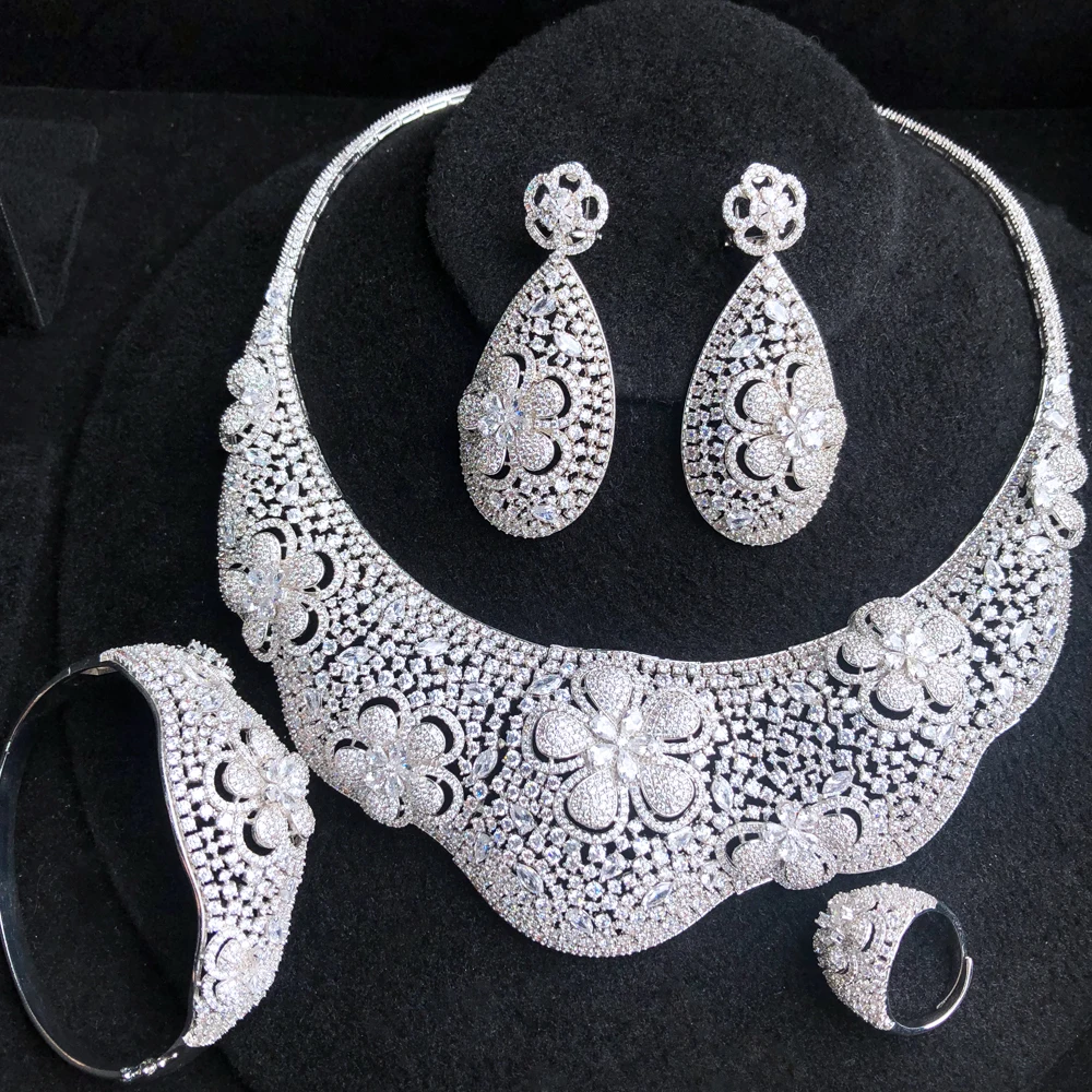 

GODKI Luxury 2 Tone Flowers 4PCS Nigerian Bridal Jewelry Set For Women Wedding Zirconia CZ Dubai Indian jewelry Sets 2022