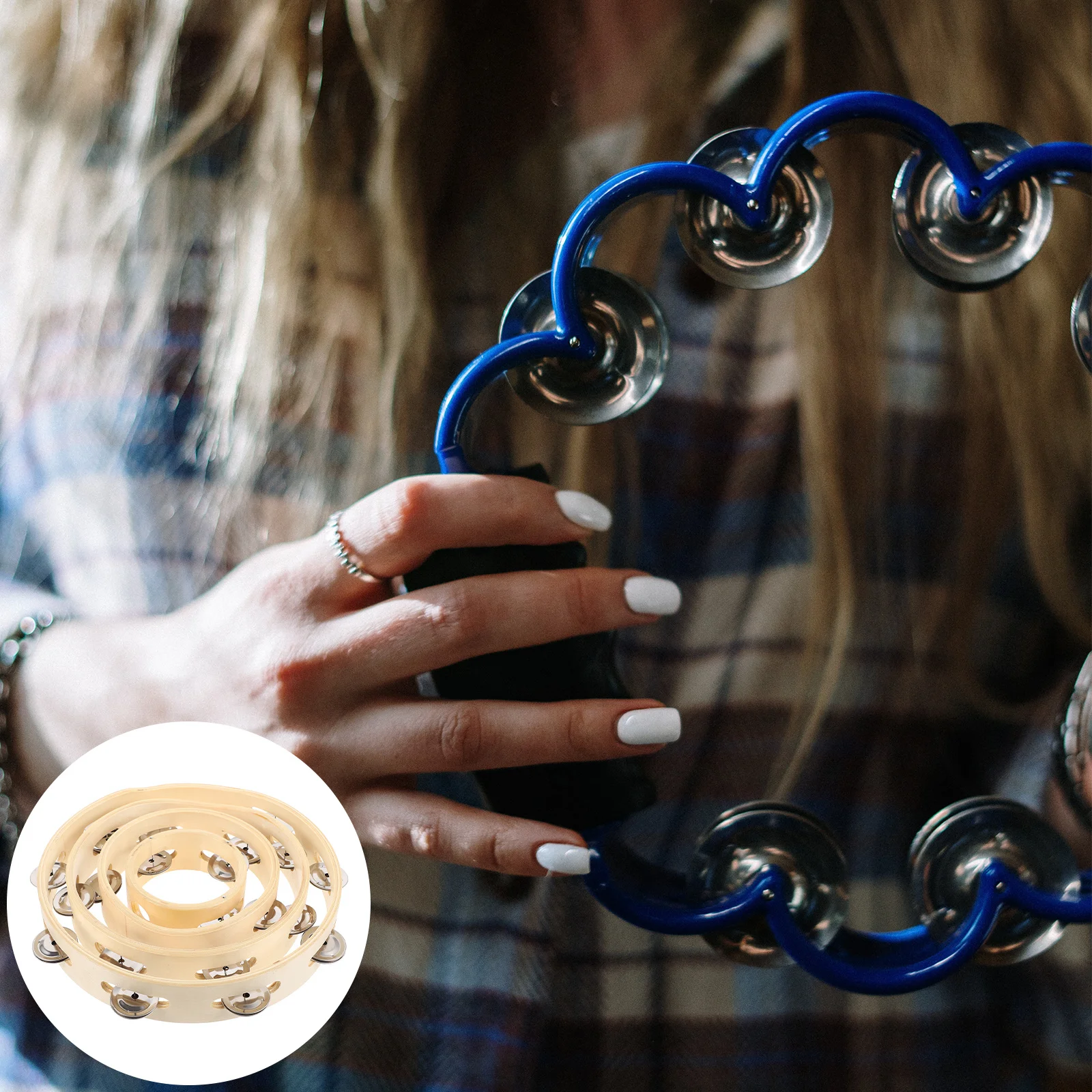 

4Pcs Wooden Tambourine Single Row Fall Resistant Waterproof Music Instrument for Accompaniment and Dance Wooden Tambourine