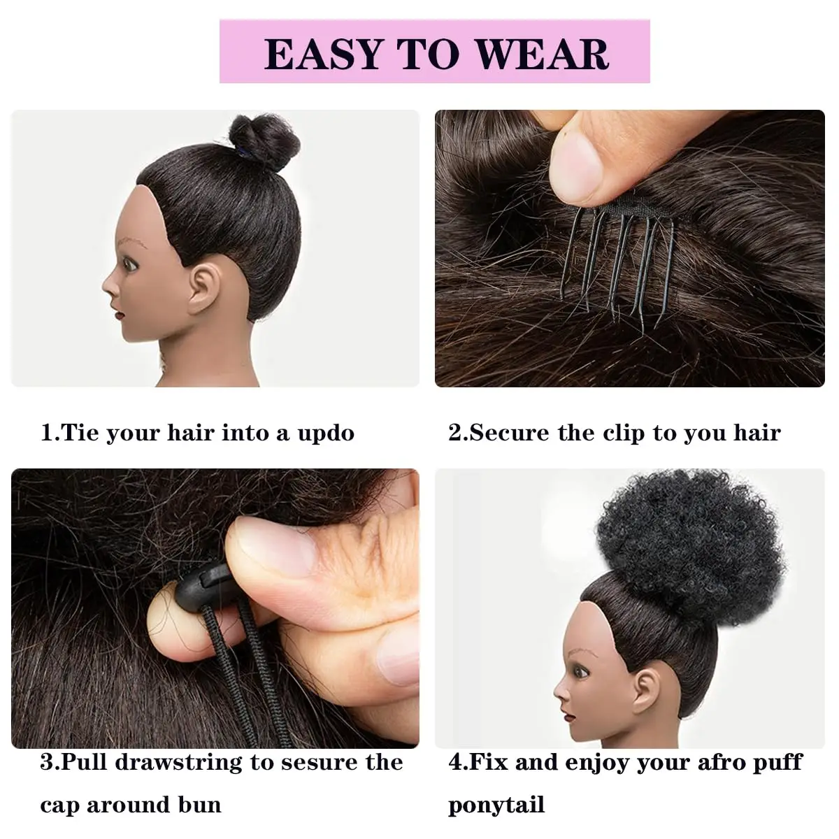 Syntetyczny Afro Puff sznurkiem kucyk krótki perwersyjne kręcone doczepiane włosy Updo treski dla czarnych kobiet dziewcząt codziennego użytku