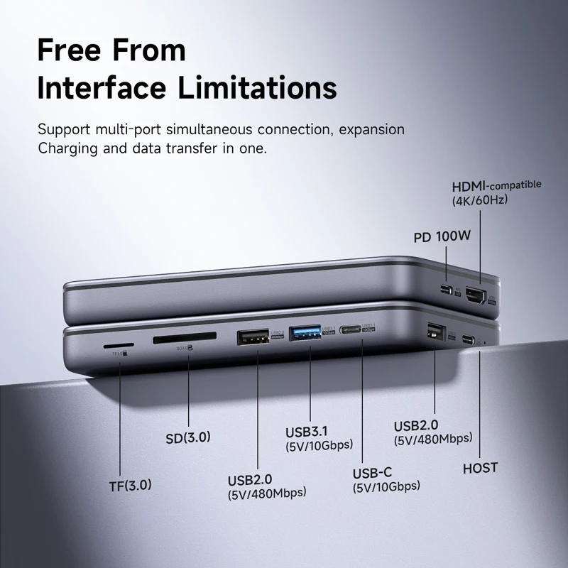 Hagibis 9-in-1-USB-C-HUB mit M.2 NVMe/SATA SSD-Gehäuse 4K HDMI-kompatibel 100 W PD USB 3.1 Dockingstation für Windows Mac OS