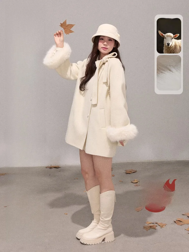

Korean Sle Large Size Woolen Coat Zhang Adult 70 Hare Fur Outerwear Slimming Thousand Golden Wind Long Sve Stand Collar