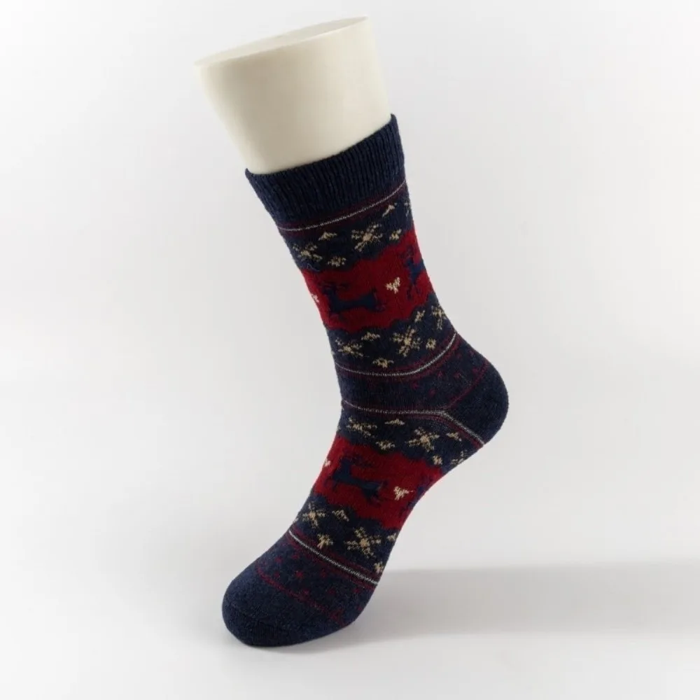 

High Quality Retro Christmas Socks Thickened Elk Warm Socks Cotton Colour Blocking Stacked Sock for Men And Women