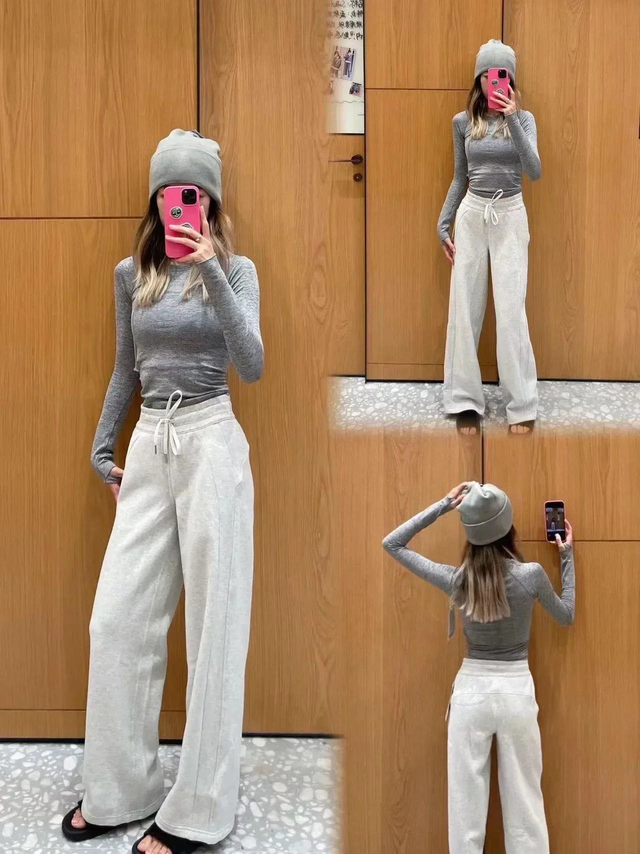 Pantaloni da yoga Pantaloni a gamba larga a vita media da donna Autunno e inverno Pantaloni lunghi a gamba dritta con coulisse larghi e dimagranti