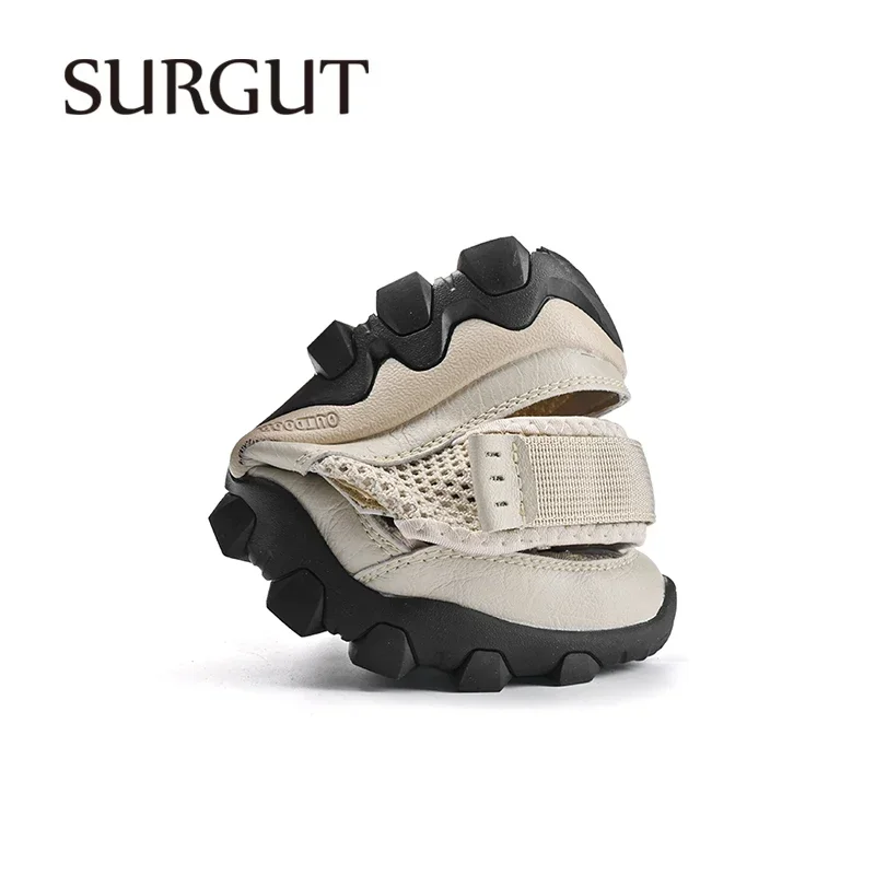 SURGUT New 2025 Fashion Mesh Patchwork Men Sandals Hollow-Out Breathable Summer Shoes Men Outdoor Beach Sandals Casual Footwear