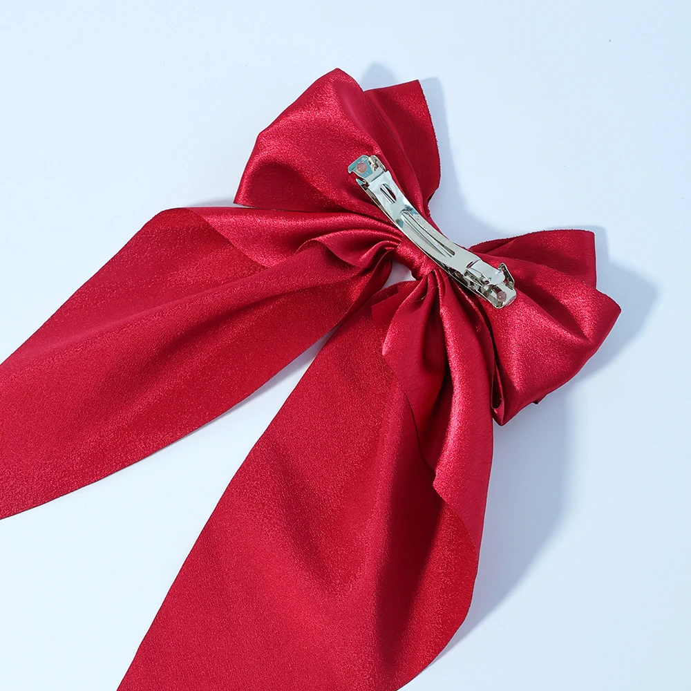 6.5inch 8pc Set of Women\'s Large Satin Layered Hair Bows Large Hair Clip Girls Hair Clips Long Ribbon Bow Hair Accessories
