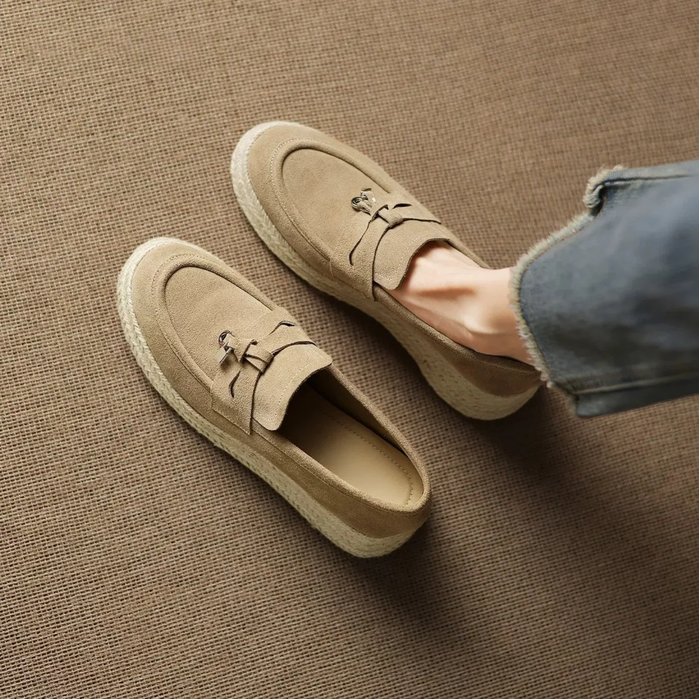 Women's Bean Boots Thick Bottom Slip-On Shoes Casual Fashion British Style round Toe mid Heel Easy Wear Spring Autumn Winter