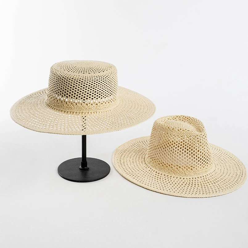 USPOP New Spring Summer Fashion Casual Hand-woven Hollow Wide Brim Straw Hat Breathable Beach Hat Straw Jazz Fedoras