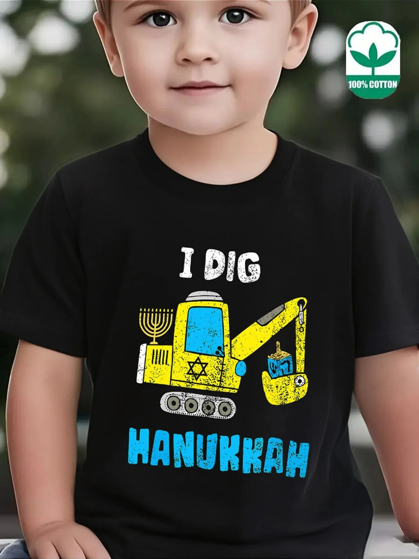 Lovely Hanukkah Construction Truck Graphic Family Matching T Shirts Boys Girls Parent Child Short Sleeve Soft Summer Daily Tees