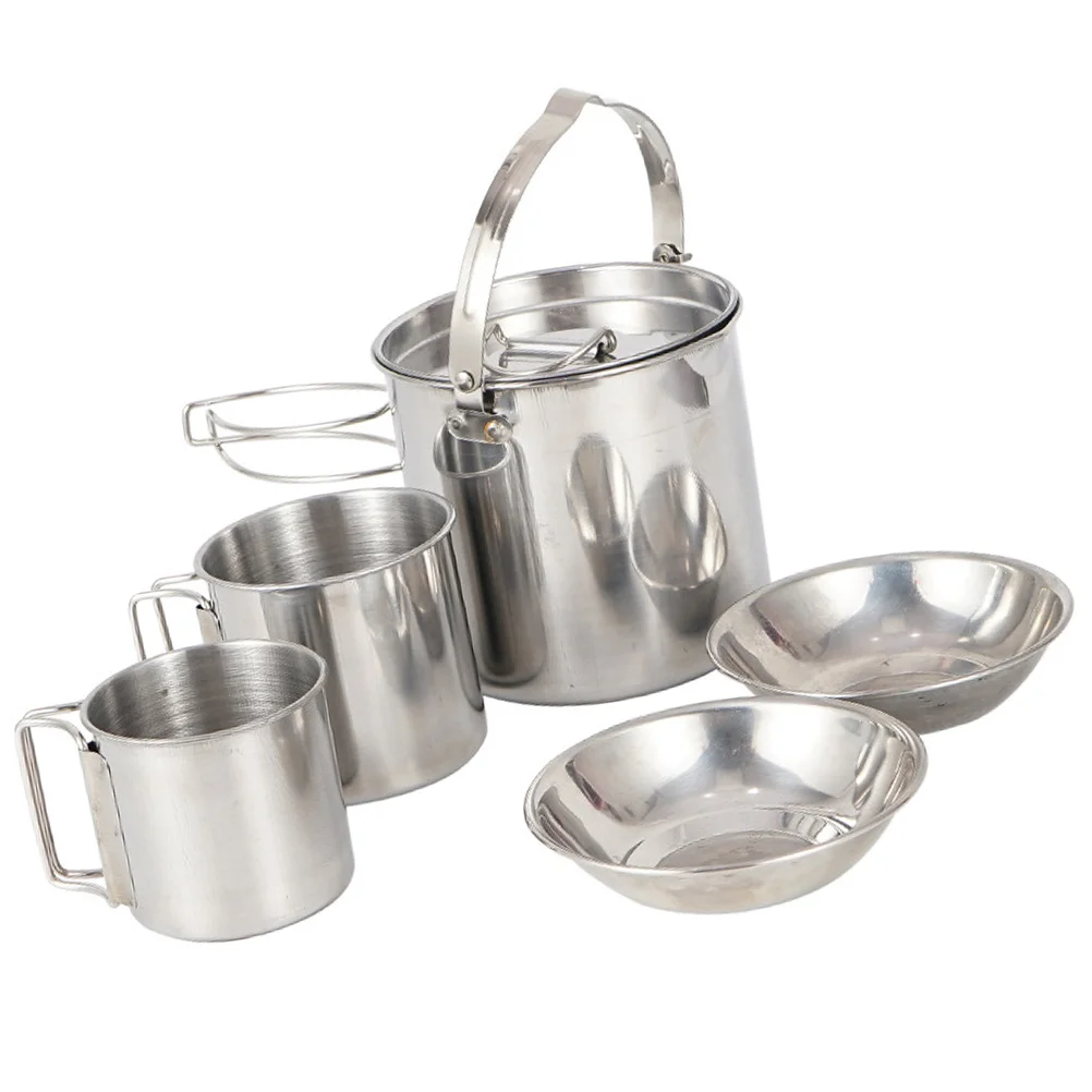 

1Set Stainless Steel Portable Camping Cookware Outdoor Kettle Lightweight Hiking Picnic Cookware Set Durable Practical