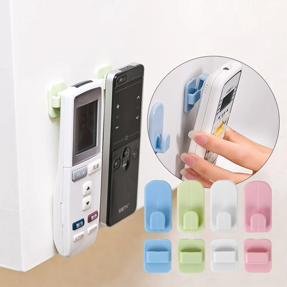 Set Kait Tempel ABS Pita Perekat Gantungan Tempat Remote Control Penyimpanan Dinding untuk Pengontrol AC TV 4 Buah/Set