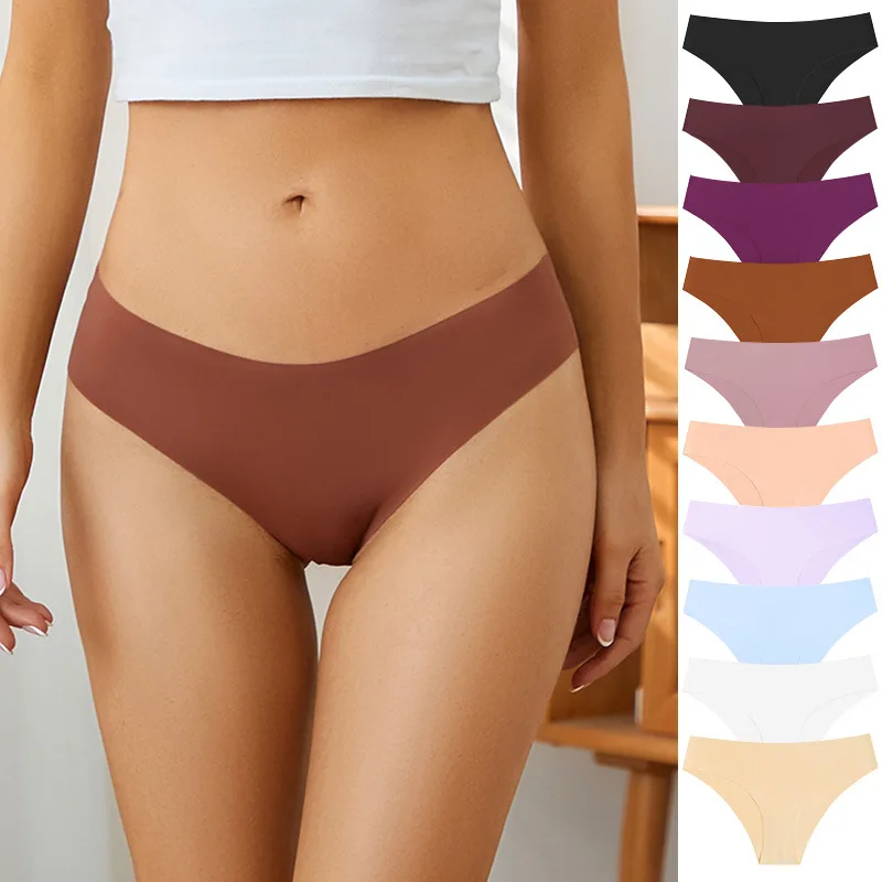 

Women Seamless Briefs Sexy V-Waist Underwear Multicolor Ice Silk No Trace Yoga Female Panties Breathable Intimates Sexy Lingerie