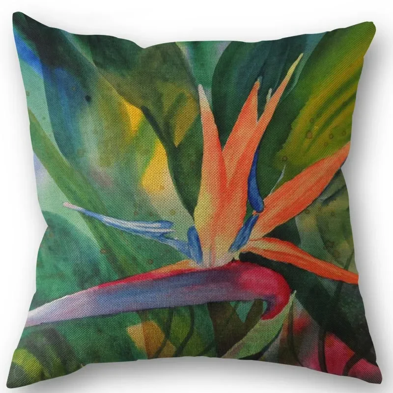 45X45cm Pillow Cover Bird of Paradise Square Zipper Cotton Linen Pillow Cases Bedroom Home Wedding Decorative Pillowcase 1213