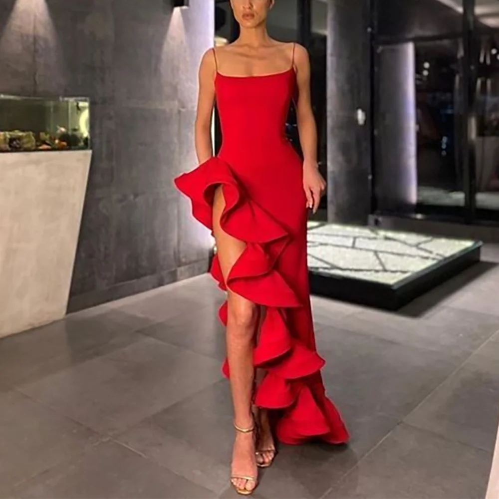 

Женское платье для выпускного вечера в современном стиле, модное платье на тонких бретельках с разрезом по бокам, элегантное коктейльное платье для особых мероприятий