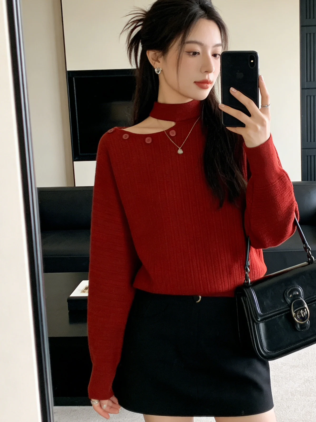 

Gentle Wind oulder Bared Long Sve Knitted Top Korean Sle Slimming Early Spring Batwing Base irt Women's Faion