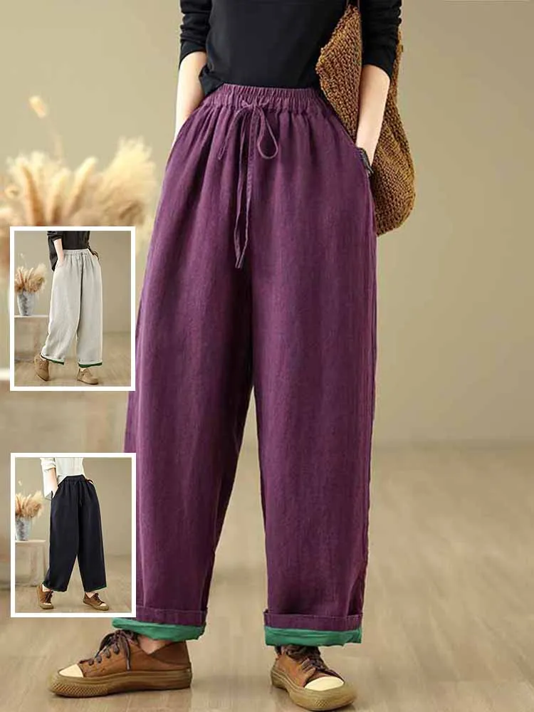

Artistic Vintage Wide Leg Cotton Linen Pants Dstring Elastic Waist Casual Straight Tube Summer Slimming Women's plus Size
